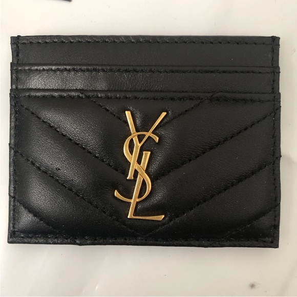 Auth Yves Saint Laurent Black Card Holder with Gold Logo EUC fully inclusive - Picture 2 of 6